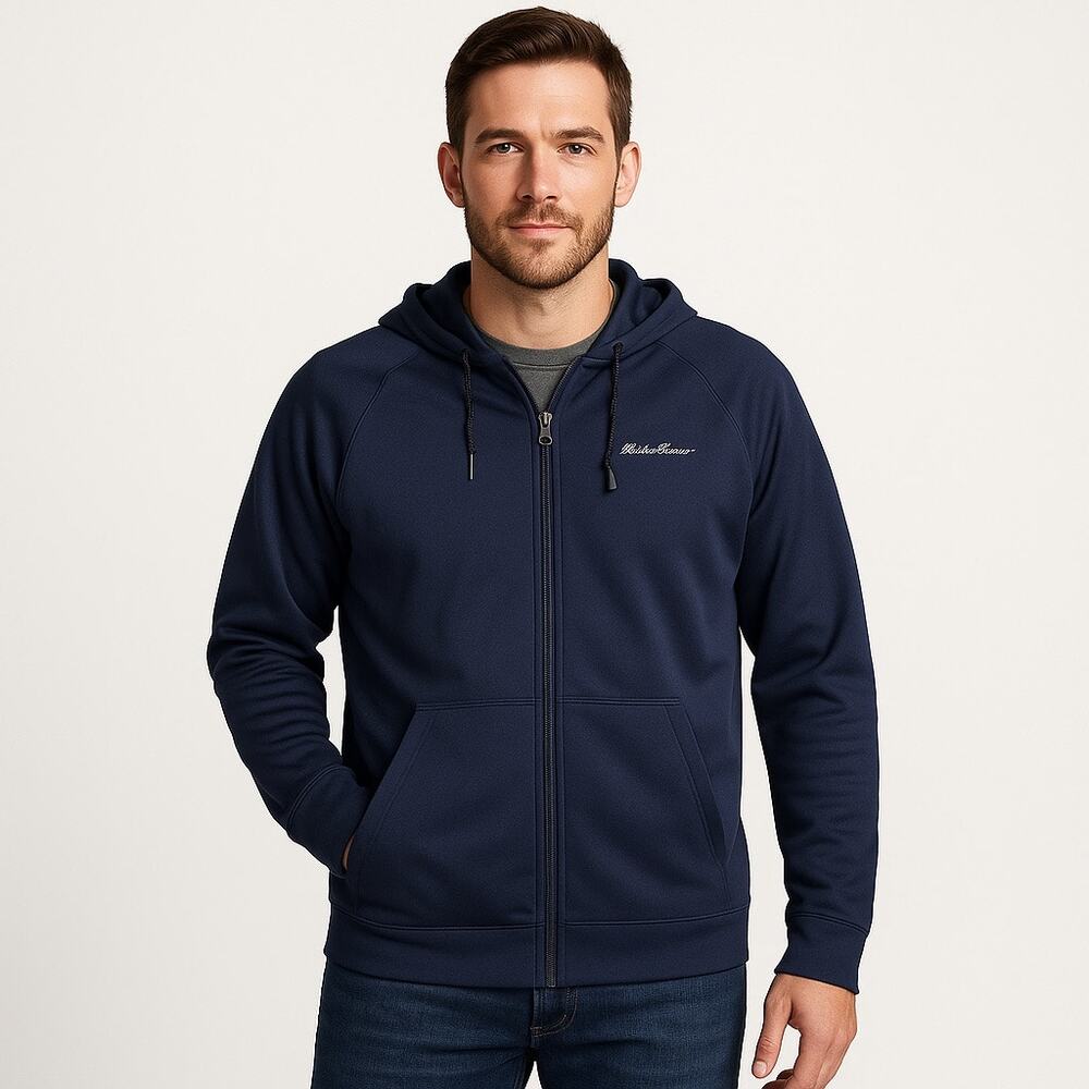 Eddie Bauer Men's Full-Zip Hoodie navy‎ Blue Size L Moisture-Wicking Fleece